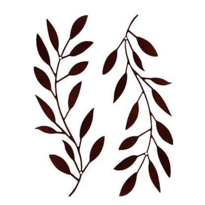 Deanvzes 2 Pieces Metal Tree Leaf Wall Sculptures Ornament Vine Olive Branch Leaf Wall Art Wrought Iron for Living Room Bar Hanging Ornaments (brown) - color: brown