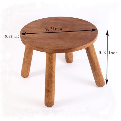 Round Solid Wooden Stool,Plant Stand,Step Stool,Walnut,9.3" H - color: Walnut, size: 9.3inch