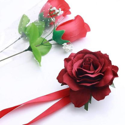 Magnetic Curtain Tiebacks, Rose Flower Tie Backs Rope - color: Burgundy-2pack