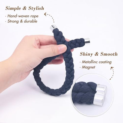NICEEC 2 Pack Natural Cotton Rope Magnetic Curtain Tiebacks Elegant Twisted Braid Style Drape Tie Backs Soft Hand-Woven Rope Curtain Holdbacks for Home & Office Window Draperies (Dark Blue-01) - color: Dark Blue-01, size: 2 Pack