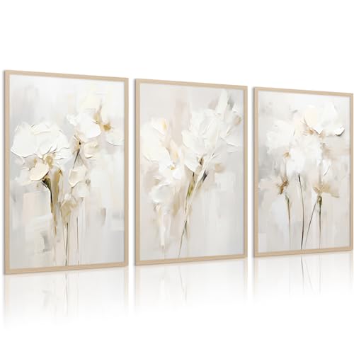 Neutral Wall Art Abstract Floral Canvas Pictures Beige Flower Wall Decor Modern Painting Minimalist Poster Abstract Botanical Prints White Artwork for Bedroom Living Room 12x16 Inch Unframed Set of 3 - color: Beige Flowers Prints, size: 12"x16" Unframed