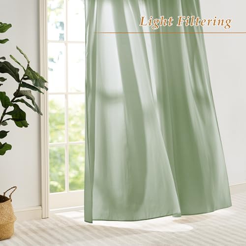 RYB HOME Non See Through Sage Green Sheer Curtains 63 inches Long - color: Sage Green, size: 52"W x 63"L (Pack of 2)