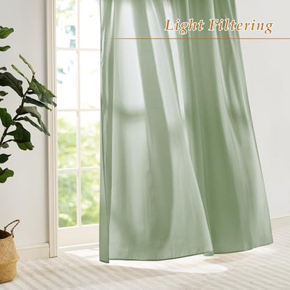RYB HOME Non See Through Sage Green Sheer Curtains 63 inches Long - color: Sage Green, size: 52"W x 63"L (Pack of 2)