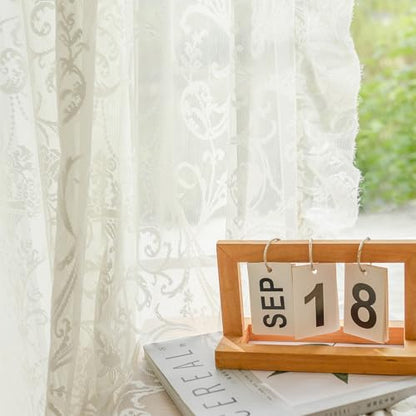 TUDECO Cream Short Lace Curtains 45 Inch Length, 2 Panles - color: Cream, size: 59"W x 45"L (Pack of 2)