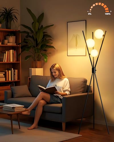 Lightdot 60IN Dimmable Black Tripod Floor Lamp, Mid Century Standing Lamps with 3 Globe Soft Warm White Eye Care 3000K Bulbs Included, Modern Tall Lamp for Living Room/Bedroom/Sofa Beside/Corner Decor - color: Black-79A