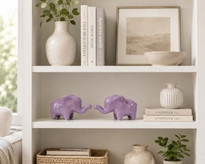 4 Inch Purple Ceramic Elephant Figurines Set of 2 - color: Purple