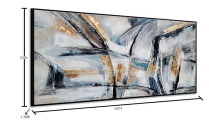 Yihui Arts Hand Painted Framed Abstract Canvas Wall Painting with Gold Foil - color: Framed Abstract Pictured, size: 48"L x 24"W