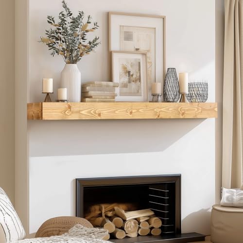 48x8x3in Rustic Fireplace Mantel Pine Wood, Natural Wood - color: Natural Wood, size: 48x3x8-hollow