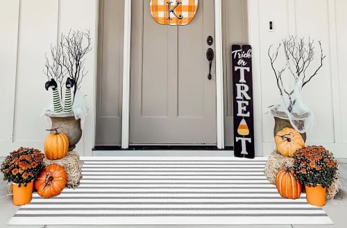 Grey & White Striped Front Porch Rug 2'x4.3' - Washable Doormat - color: Grey Striped, size: 2' x 4'3" (Rectangular)