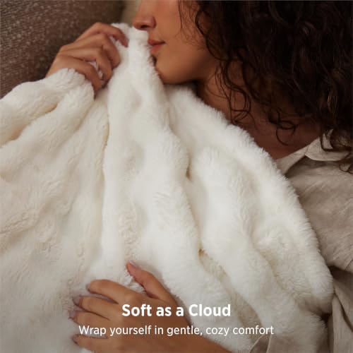 Bedsure Cloud Bubble Blanket, Soft Cozy Throw, Off White, 50"×70" - color: 01 Off White, size: Throw XL (50" X 70")