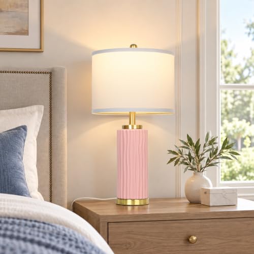 Light Pink Ceramic Table Lamp 25in 3 Color Temperature 9W LED Bulb Included - color: Light Pink-25"