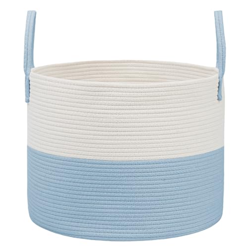 JMvicyroam 115L Extra Large Machine Washable Cotton Rope Blanket Basket - color: White&Blue, size: 115L