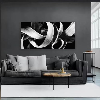 Modern Abstract Wall Art Black and White Curve Line Decor 20"X40" - size: 20"L x 40"W