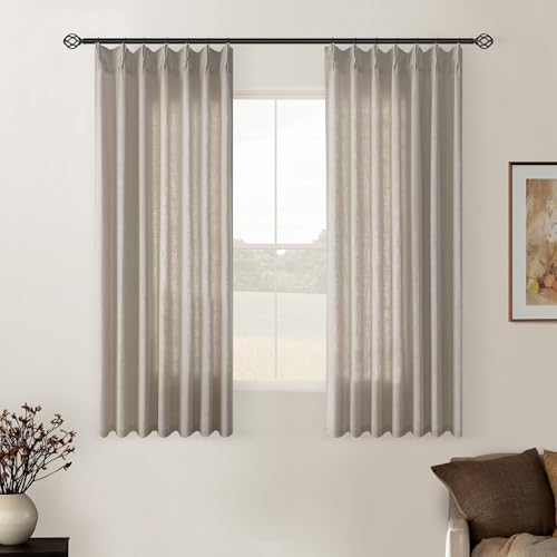 Burlywood Birch Pinch Pleat Linen Kitchen Curtains 45 Inches Long 2 Panels - color: Burlywood Birch, size: 40"W x 45"L (Pack of 2)