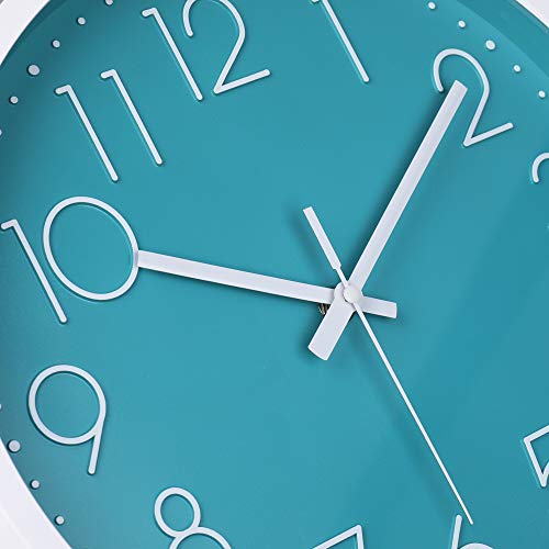 jomparis 12 Inch Silent Non-Ticking Battery Operated Round Turquoise Wall Clock Easy to Read for Pool/Home/Office/School/Kitchen/Bedroom/Living Room Teal Clocks - color: 1 Pack - Teal, size: 12 Inch