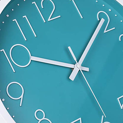 jomparis 12 Inch Silent Non-Ticking Battery Operated Round Turquoise Wall Clock Easy to Read for Pool/Home/Office/School/Kitchen/Bedroom/Living Room Teal Clocks - color: 1 Pack - Teal, size: 12 Inch