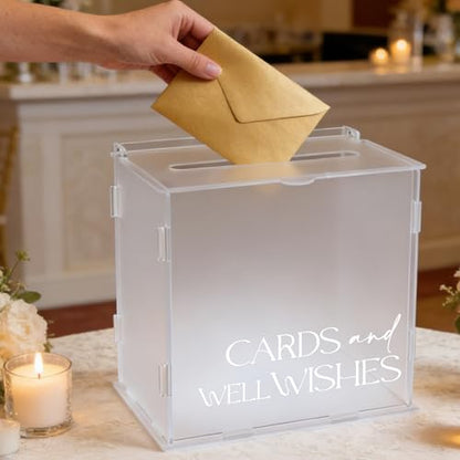 Frosted Acrylic Wedding Card Box, Elegant Matte Gift Card Holder with Slot for Cash Gifts Envelopes, Decorative Table Decor for Wedding Reception Birthday Baby Shower & Graduation Party - style: Frosted