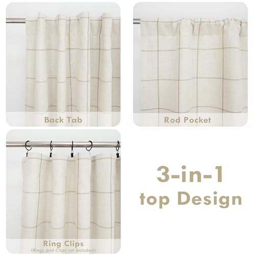 DriftAway 100% Blackout Plaid Linen Curtains 102 Inches Long 2 Panels Taupe - color: Taupe, size: 52"W x 102"L (Pack of 2)