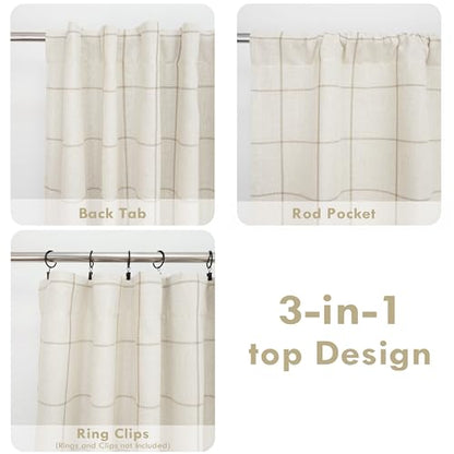 DriftAway 100% Blackout Plaid Linen Curtains 108 Inches Long 2 Panels Taupe - color: Taupe, size: 52"W x 108"L (Pack of 2)