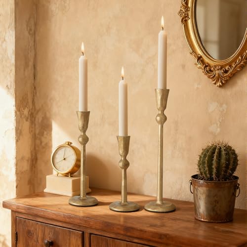 Set of 3 Antique Brass Taper Candle Holders Iron Candlestick Holder - color: Gdzt05-3a
