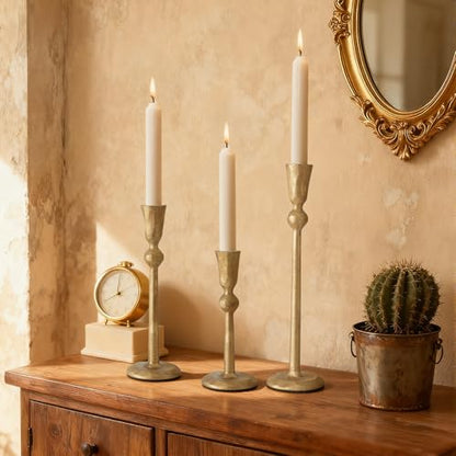 Set of 3 Antique Brass Taper Candle Holders Iron Candlestick Holder - color: Gdzt05-3a