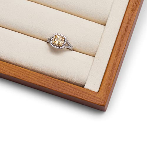 Oirlv 8 Line Wood Ring Storage Tray Jewelry Drawer Organizer Showcase Ring Earrings Display Holder(Creamy-white) - color: Creamy-white ring tray