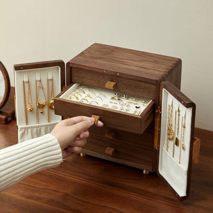 Black Walnut Wood Jewelry Box, Large - size: Ginkgo leaves