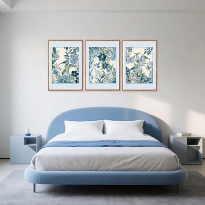 Aurlan 3 Pcs Blue Birds Flowers Framed Canvas Wall Art 24x36 Inch - color: Blue Birds on Botanical, size: 24"L x 36"W
