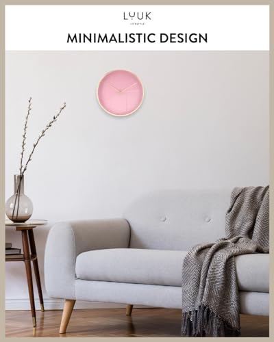 LUUK LIFESTYLE Modern Silent Quartz Wall Clock, 10in, Pink & Gold | Simple & Trendy, Gifting ideas, Analog, Easy-to-read, Battery operated, Wall mount, Mantel display, Bedroom, Bathroom - color: Rose, 10"