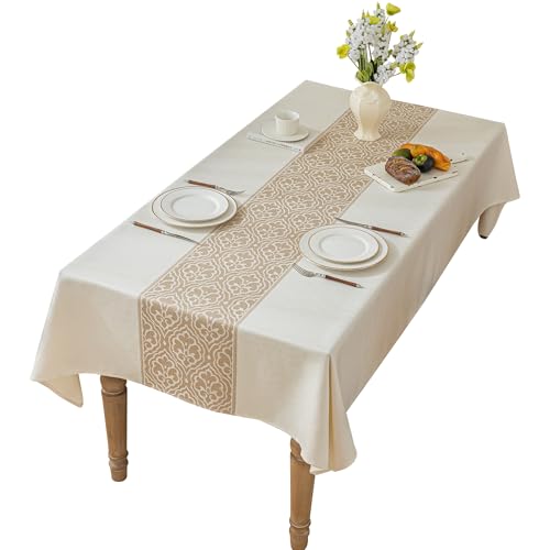 Nordic Beige Rectangular Tablecloth, Premium Drape - color: Beige Bx, size: 55"x86"fits 6-8 seats (table length 62"-68")