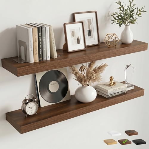 40 Inch Floating Shelves for Wall, 8"D Wood Storage Shelves, Walnut Finish - color: Walnut, size: 40 Inch