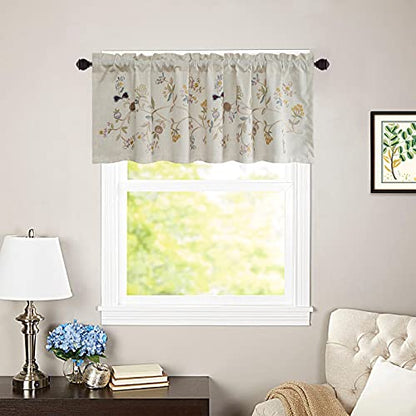 VOGOL Floral Embroidered Pattern Kitchen Valances for Windows, Linen Rod Pocket Curtains Valance for Living Room, 52 Inch Wide by 18 Inch Long, One Panel - color: C1