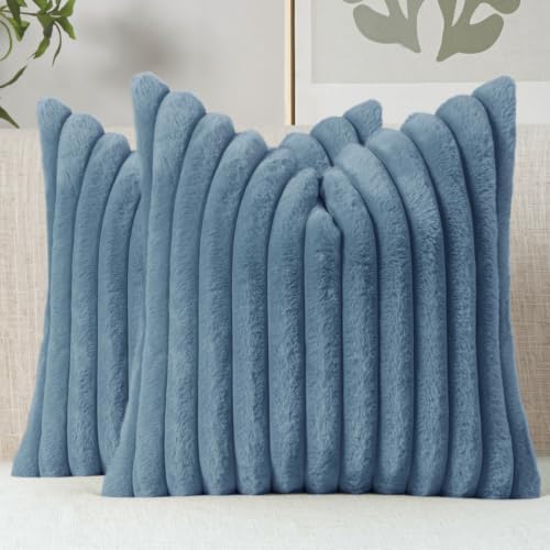 MIULEE Faux Fur Decorative Throw Pillow Covers 16x16 Set of 2 Grey Blue - color: Blue Grey, size: 16" x 16" (Pack of 2)