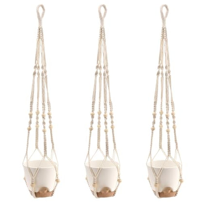FUNSUEI 6 Inch Hanging Planters Set of 3, Self Watering Indoor Macrame Plant Hangers with Cotton Wick Rope, Hanging Planter Basket for Home Decor