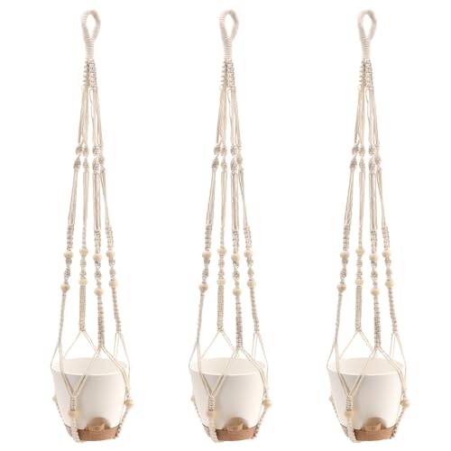 FUNSUEI 6 Inch Hanging Planters Set of 3, Self Watering Indoor Macrame Plant Hangers with Cotton Wick Rope, Hanging Planter Basket for Home Decor