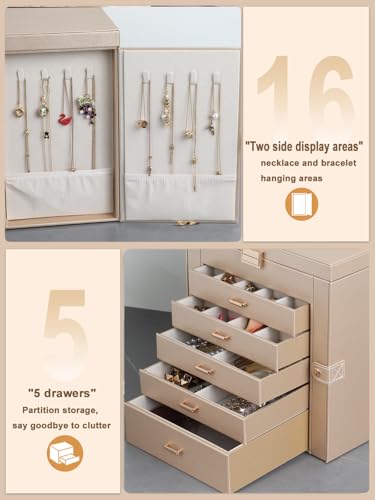 BOOVO Large Jewelry Box for Women 6 Layer - color: Champagne Gold, size: 6 Layer