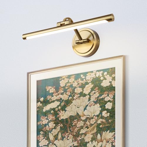 Modern Dimmable Picture Lights for Wall 15.7 Inch Hard-Wired LED Picture Frame Lights for Paintings Gallery Light with Adjustable Swing Arm Display Lights For Artwork, 7W, 2700K, Warm White - Brass - color: Hard-wired Brass-Dimmable, size: 16 Inch