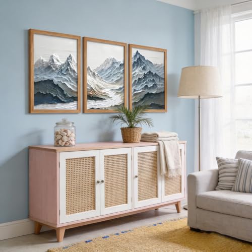 KHYEY Blue Abstract Snow Mountain Framed Wall Art Set of 3 - color: Textured Mountain Wall Art, size: 12x16 Inches