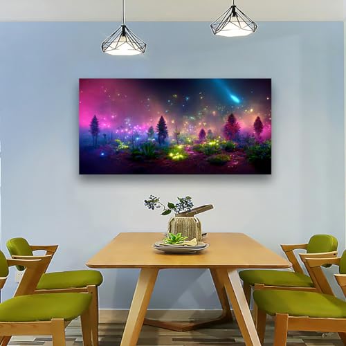 Fantastic Starry light Canvas Wall Art for Living room Office Bedroom Purple Dream Wall Art Print Paintings Modern Forest Fog Pictures Wall Decor Artwork Waterproof Ready to Hang - 20in * 40inch - color: Fantastic starry forest, size: 40"L x 20"W
