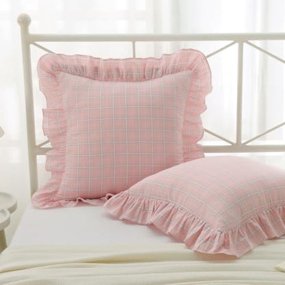 Mywinlle Blush Pink Plaid Ruffle Throw Pillow Shams 18"x18" Set of 2 - color: Blush Pink Plaid, size: 18" x 18" (Pack of 2)