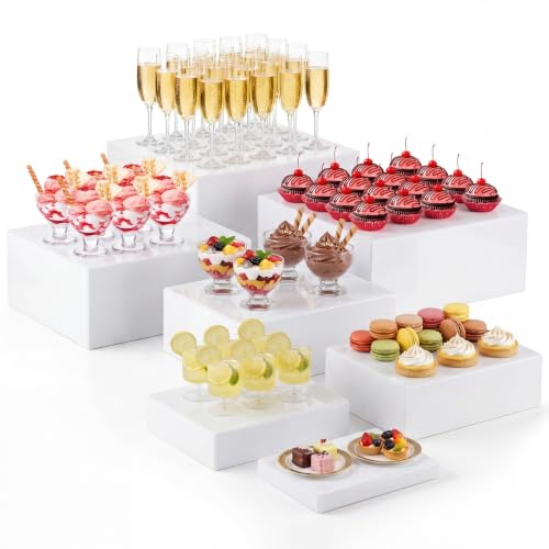 Leinuosen 7 Pcs Large Acrylic Buffet Risers, 8-14" Rectangle, White - color: White, size: 8" to 14", style: Rectangle
