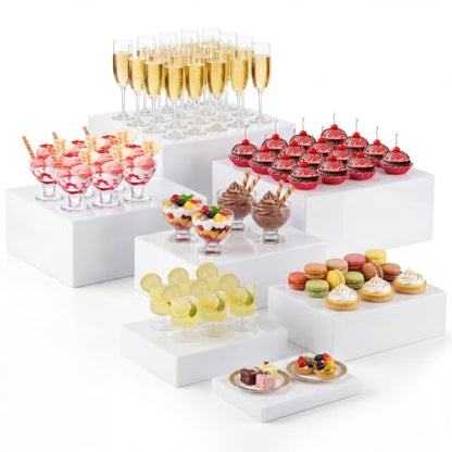 Leinuosen 7 Pcs Large Acrylic Buffet Risers, 8-14" Rectangle, White - color: White, size: 8" to 14", style: Rectangle