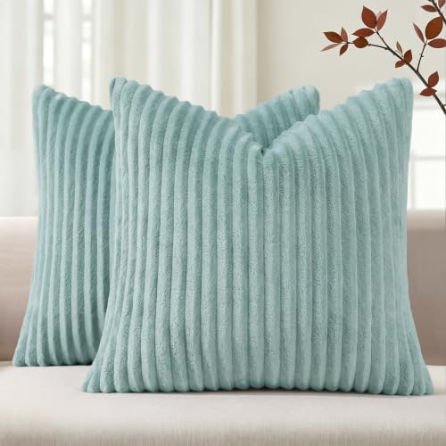 Simmore Fall Soft Aqua Haze Flannel Throw Pillow Covers 18X18 Set of 2 - color: Aqua, size: 18" x 18" (Pack of 2)