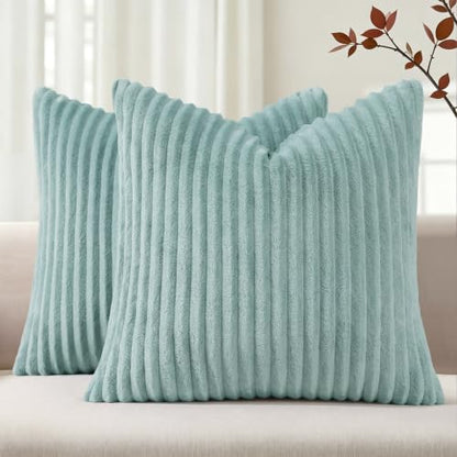 Simmore Fall Soft Aqua Haze Flannel Throw Pillow Covers 18X18 Set of 2 - color: Aqua, size: 18" x 18" (Pack of 2)