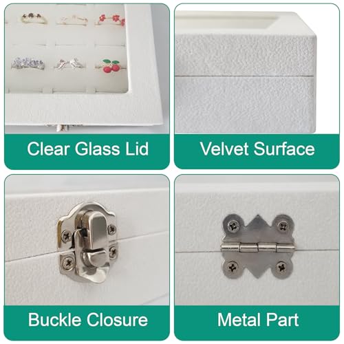 100-Slot Ring Organizer Box with Dust-Proof Transparent Glass Lid - color: Beige-100 rings