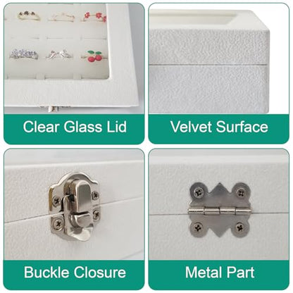 100-Slot Ring Organizer Box with Dust-Proof Transparent Glass Lid - color: Beige-100 rings