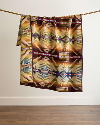 Pendleton Jacquard Unnapped Twin Blanket, 64 x 80 in, Heirloom Virgin Wool - color: Mystic Lake, size: Twin (64" x 80")
