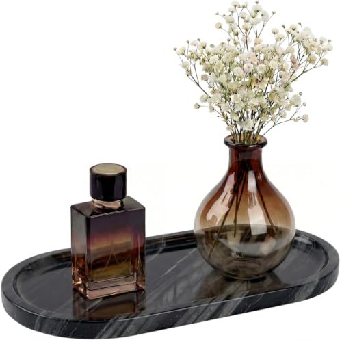 YKAJO Antique Wood Oval Marble Tray, 11.8x5.9 Vanity Perfume Organizer - color: Antique Wood, size: 11.8" x 5.9" x 0.6"