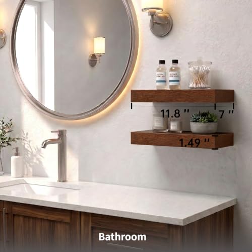 Walnut Floating Shelves for Wall, 12 Inch, Set of 2, Wood Shelf - color: Walnut, size: 11.8''