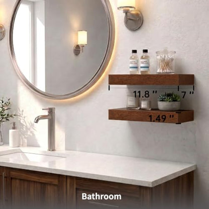 Walnut Floating Shelves for Wall, 12 Inch, Set of 2, Wood Shelf - color: Walnut, size: 11.8''